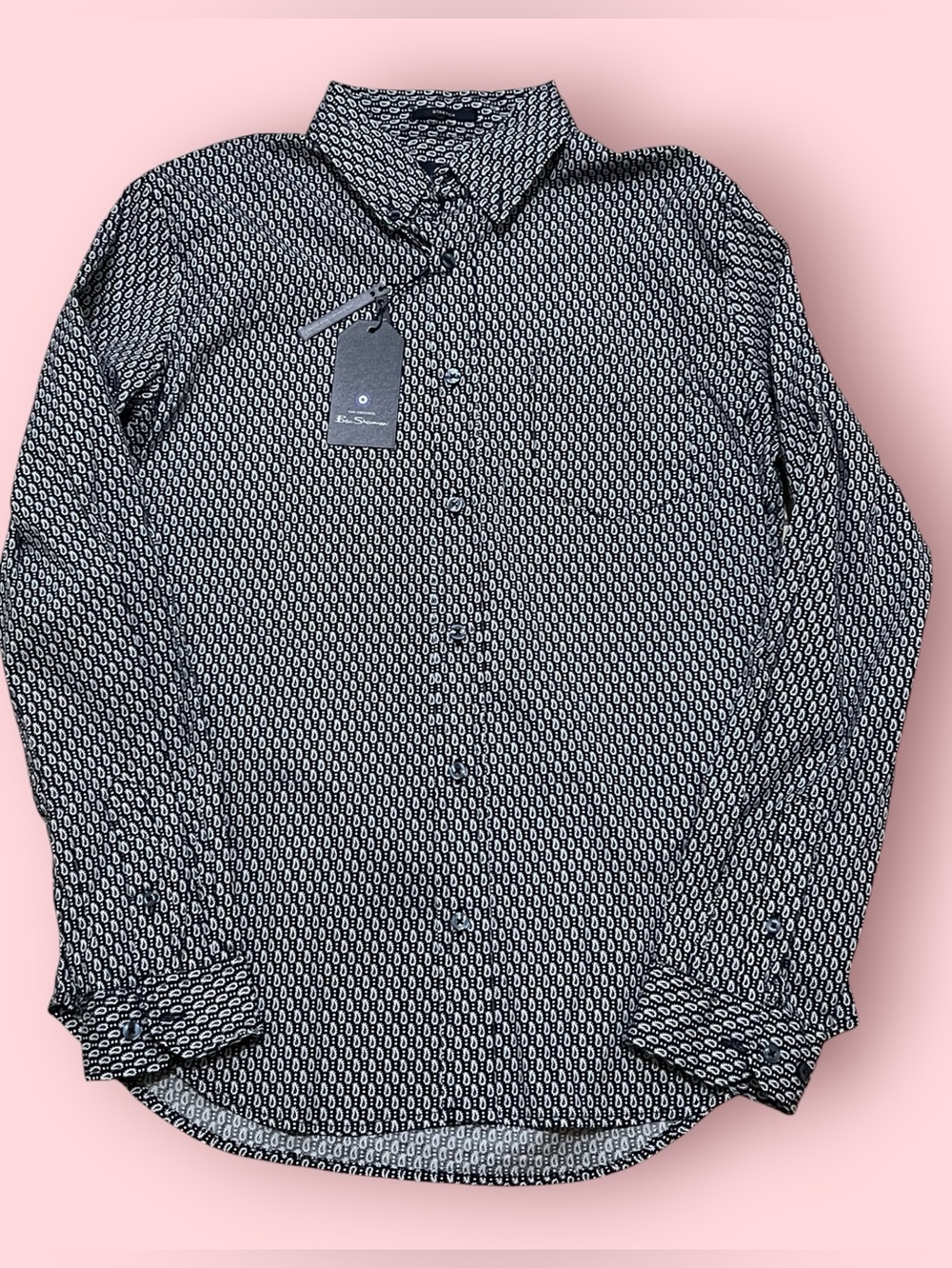 Ben Sherman Mens Micro Paisley Print Slim Fits Stretch Button Down Shirt
